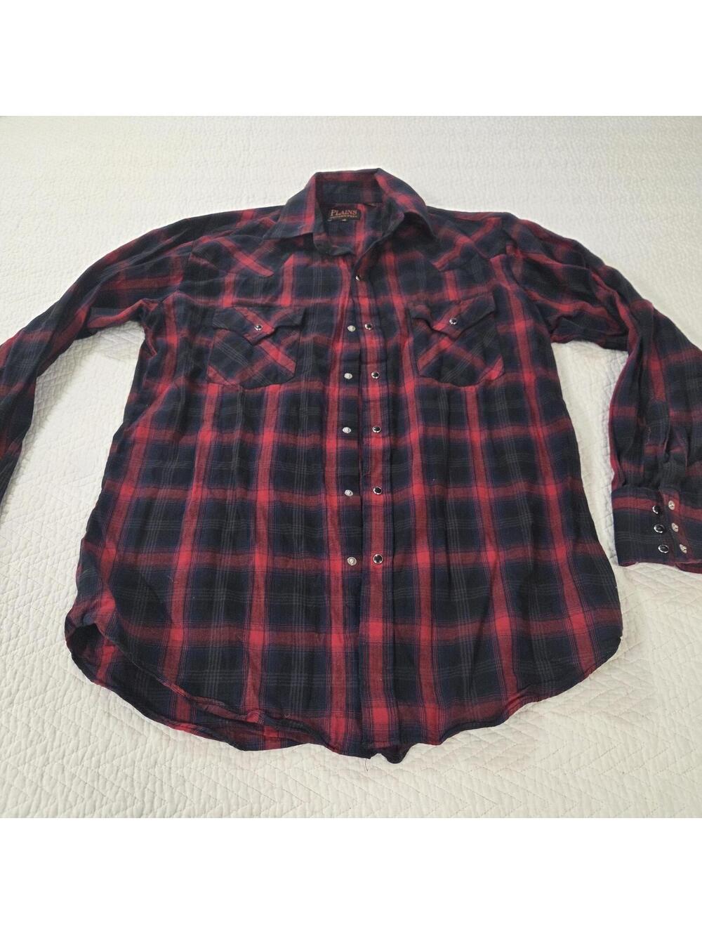 Plains‎ Western Wear Men's Red and Black Plaid Snap Western A